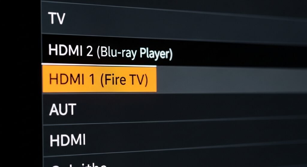 (Screenshot idea: TV input list with HDMI 1 (Fire TV) highlighted.)
